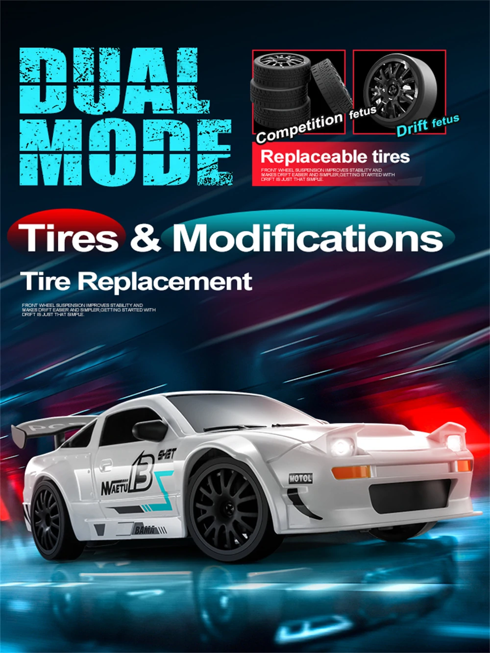 WH S812 1/24 2.4G 4WD Drift RC Car On-Road Vehicles RTR Model - White Two Batter banner 2