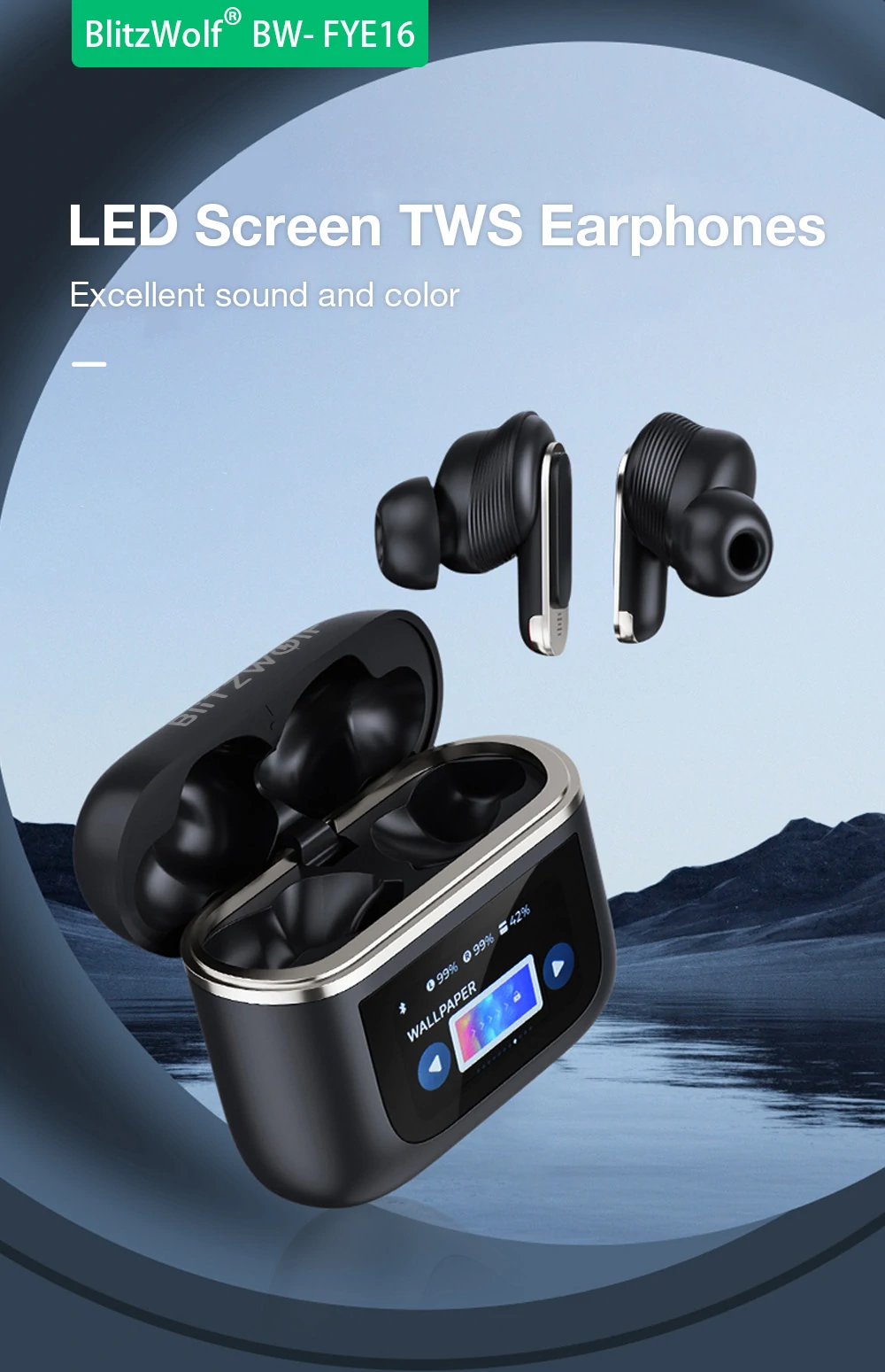 BlitzWolf BW-FYE16 TWS Earbuds - LED Screen, ANC, 32h Battery, 3D Audio, IPX5 banner 2