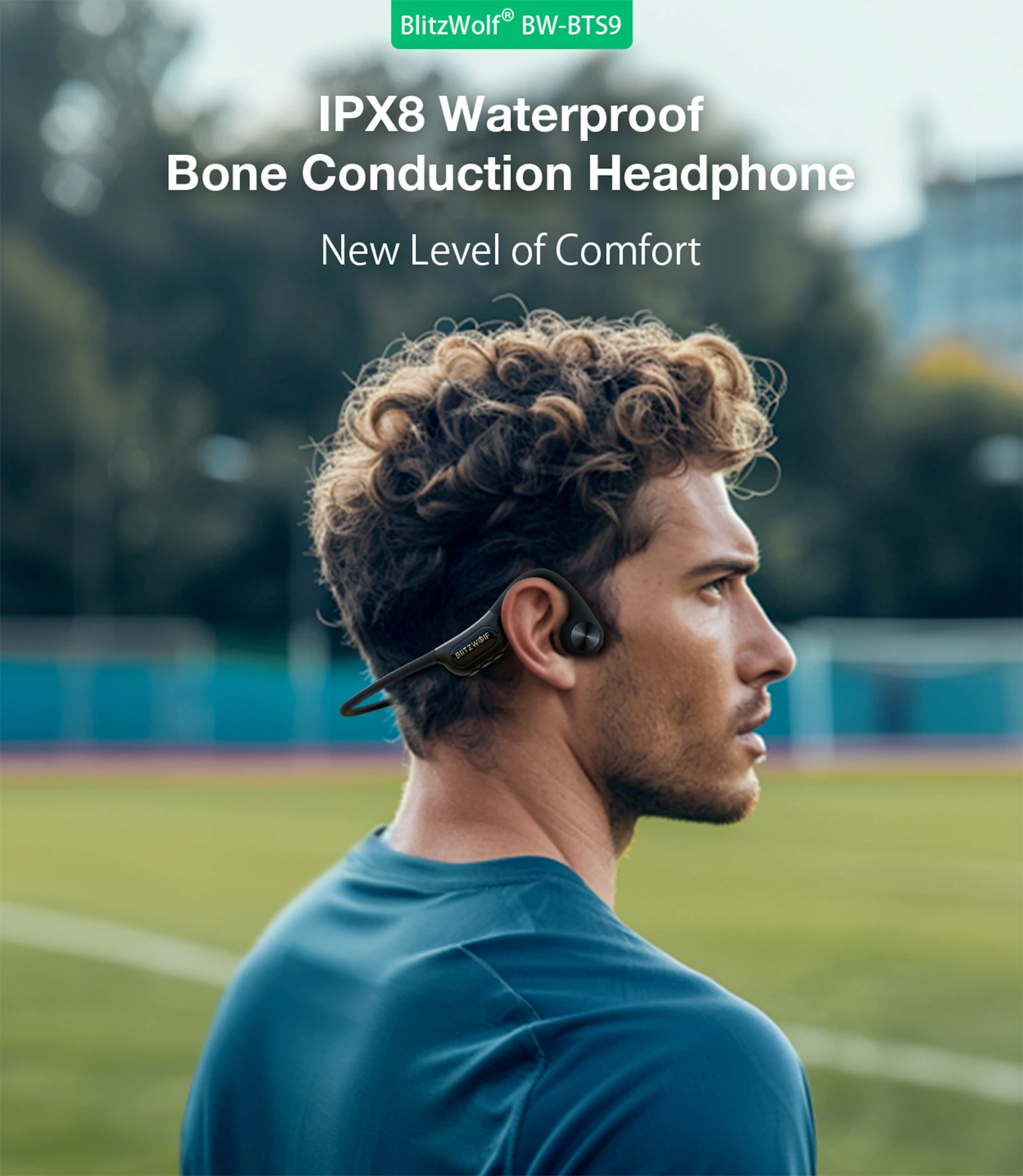 BlitzWolf BW-BTS9 Bone Conduction Earbuds - 32GB Memory, IPX8 Waterproof, Sports banner 2