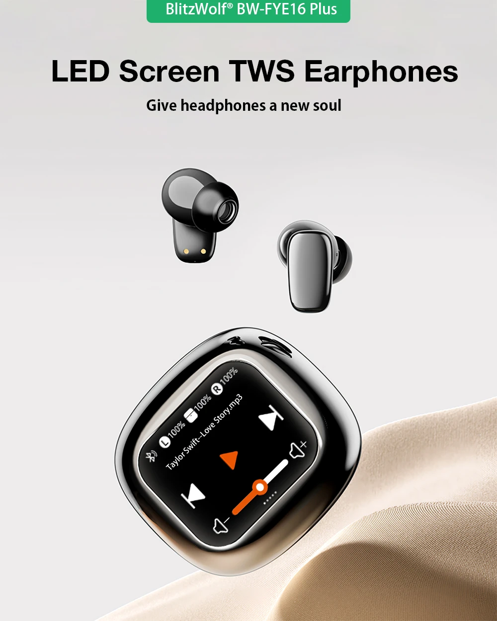 BlitzWolf® BW-FYE16 Plus TWS Earbuds - LED Screen, Bluetooth, Active Noise Cance banner 2