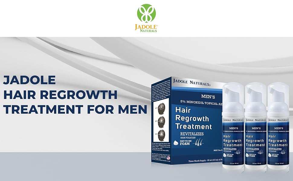 Jadole Naturals Men's 5% Minoxidil Foam- 3 x 60ml | Hair Regrowth Treatment for banner 1