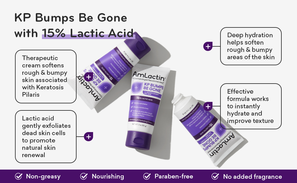 AmLactin KP Bumps Be Gone - 3 oz Keratosis Pilaris Moisturizing Cream with 15% L banner 2