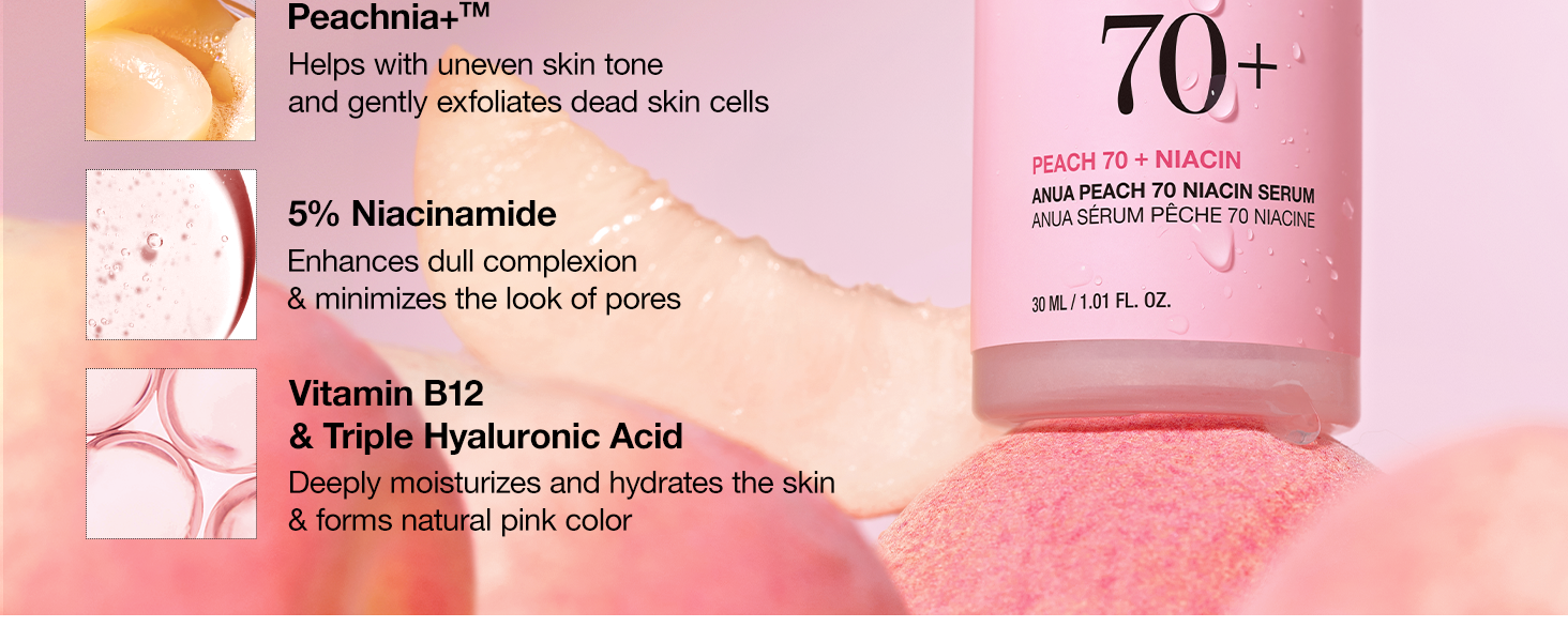 ANUA Peach 70% Niacinamide Serum brightening hydrating face serum hyperpigmentat banner 4