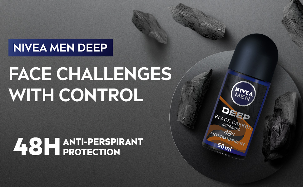 NIVEA MEN Deep Black Carbon Antiperspirant Roll-On Espresso Scent 50ml     Ask C banner 1