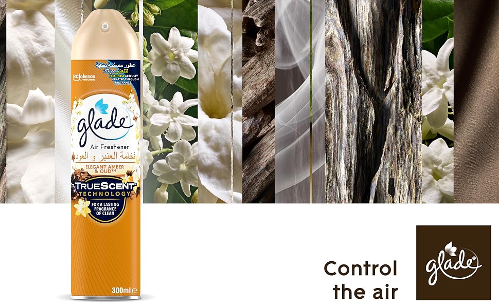Glade Aerosol Elegant Amber & Oud Air Freshener, Refresh Every Room In Your Home banner 1