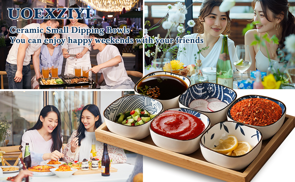 Uoexziyi Ceramic Sauce Dishes - Set of 6 Appetizer Plates, Dipping Bowls for Sus banner 2