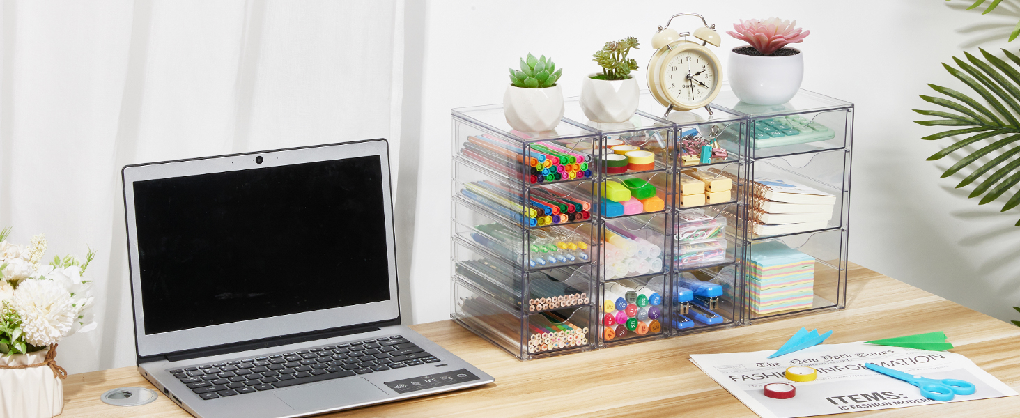 Vtopmart Acrylic Organizer with 16 Drawers (4 Set),Clear Storage Drawers for Off banner 1