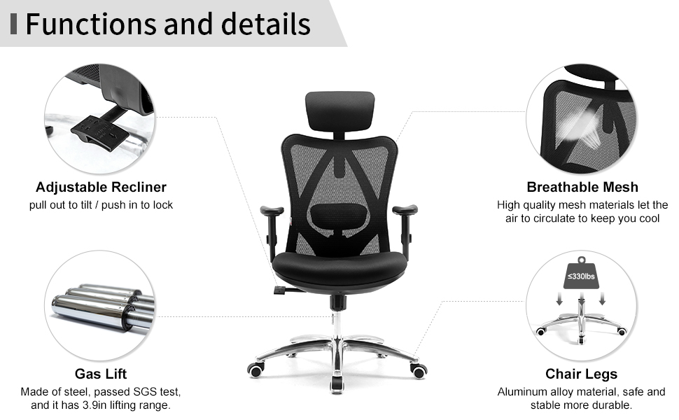 SIHOO M18 Ergonomic Desk Chair, Swivel Chair With Adjustable Lumbar Support, Hea banner 2