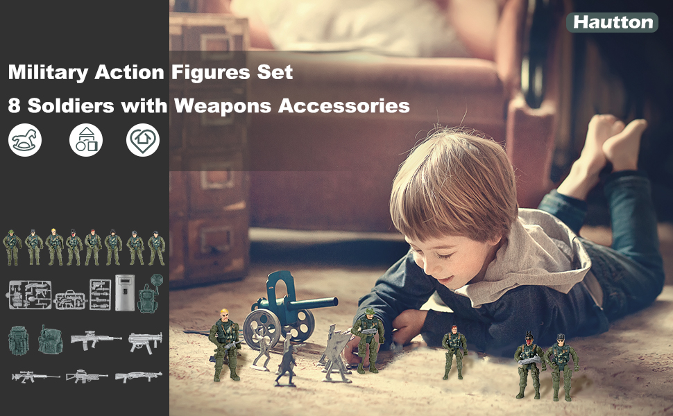 Hautton Soldier Action Figures Toy, 8 Army Men with Weapons Accessories, Removab banner 1