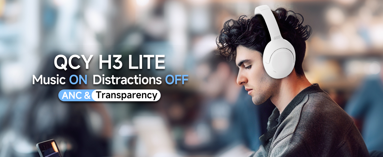 QCY H3 LITE Wireless Over Ear Bluetooth Headphones, Active Noise Cancelling Head banner 1