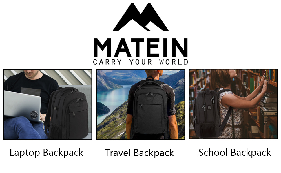 MATEIN Laptop Backpack for Men Women,Water Resistant Travel Bag with USB Chargin banner 1
