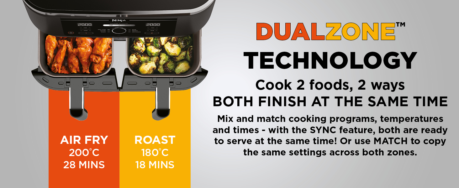 Ninja Foodi Dual Zone Air Fryer 2 Drawers, 6 Cooking Functions, 9.5L Capacity, B banner 2