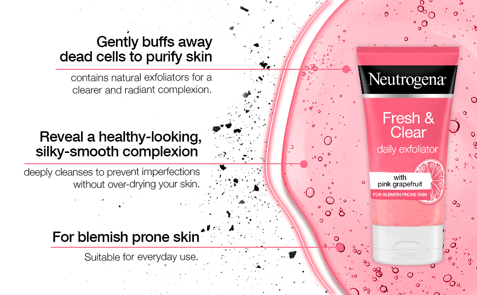 Neutrogena, Fresh & Clear Daily Exfoliator, Pink Grapefruit & Vitamin C, Blemish banner 2