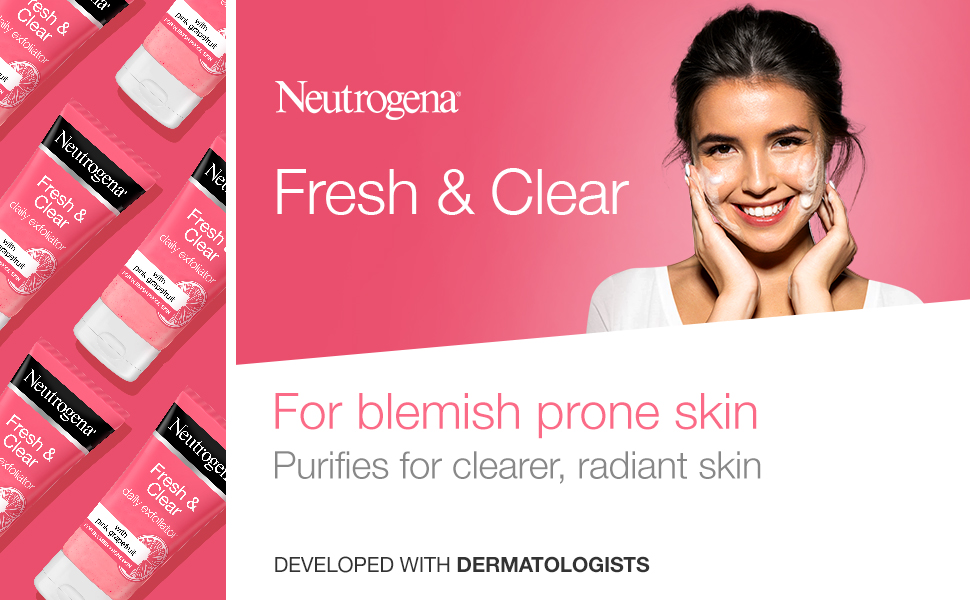 Neutrogena, Fresh & Clear Daily Exfoliator, Pink Grapefruit & Vitamin C, Blemish banner 1