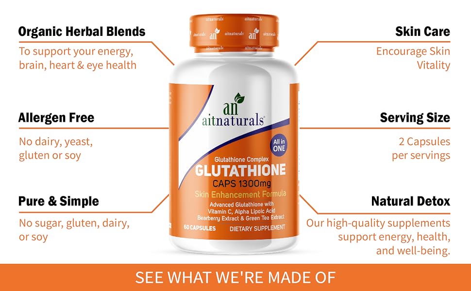 Aitnaturals Glutathione Complex (1300mg)- 60 Capsules Advanced Antioxidant Formu banner 2