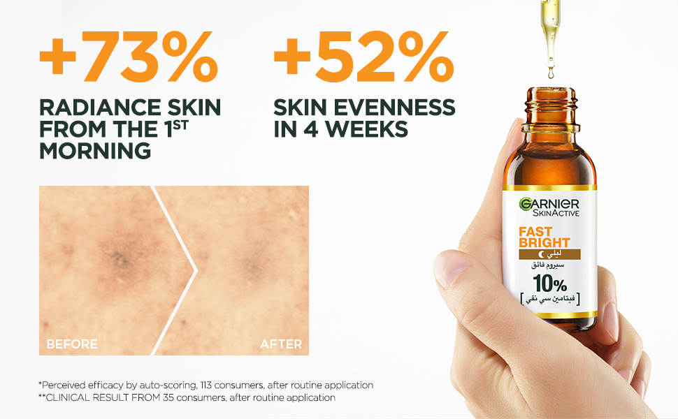 Garnier Skin Active Fast Bright Overnight Booster Face Serum with 10% Pure Vitam banner 3