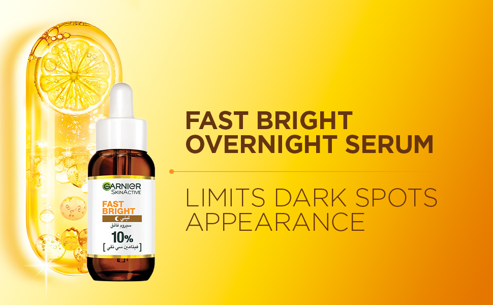 Garnier Skin Active Fast Bright Overnight Booster Face Serum with 10% Pure Vitam banner 1